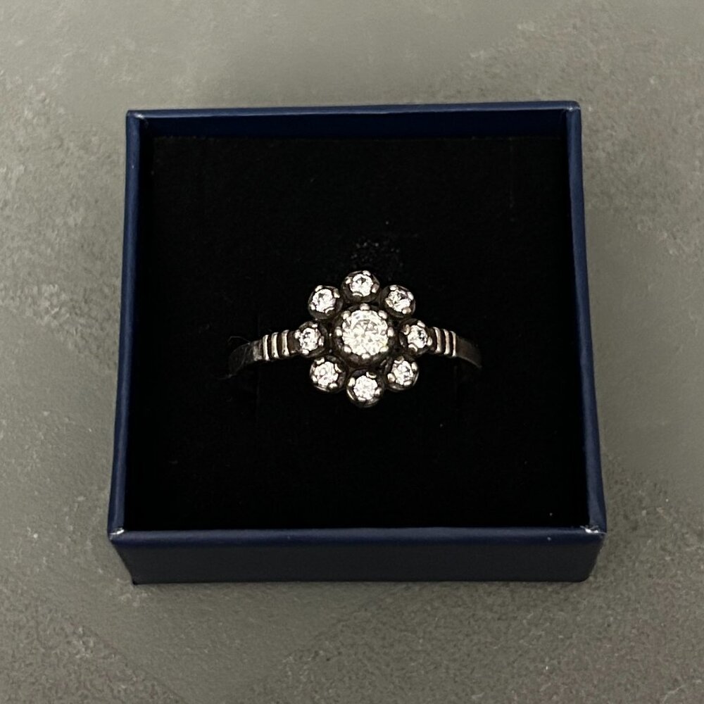 Vintage Flower Sterling Silver CZ Ring Size 12